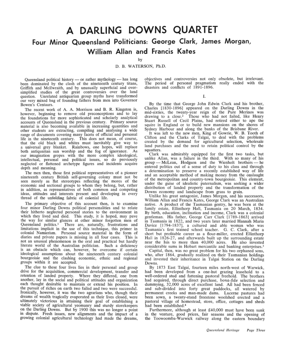 A DARLING DOWNS QUARTET Four Minor Queensland Politicians: George Clark, James Morgan, William Allan and Francis Kates by D