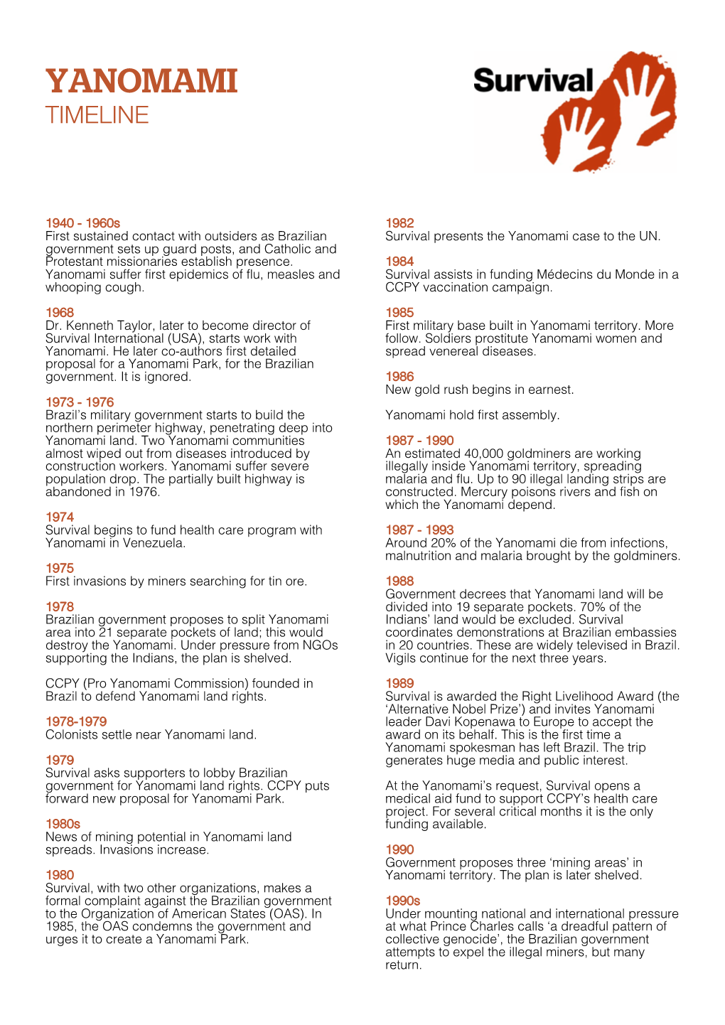 Yanomami Timeline