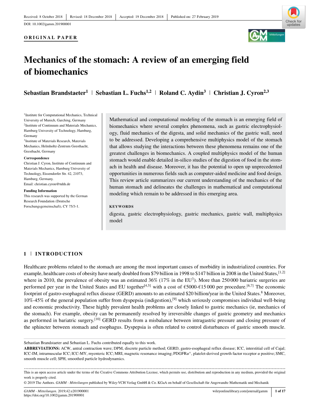 Mechanics of the Stomach: a Review of an Emerging Field of Biomechanics