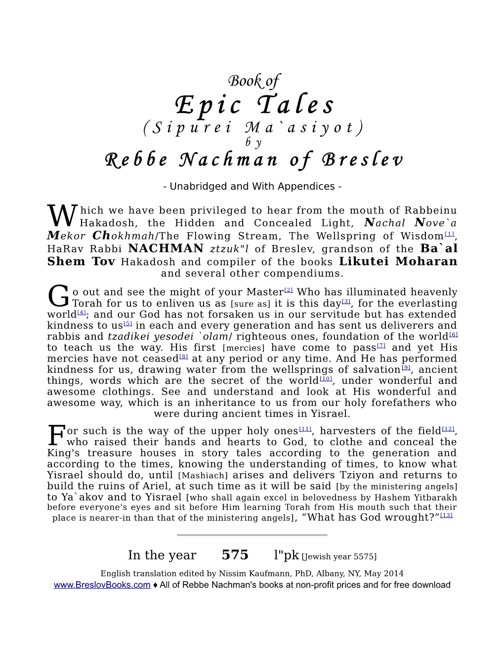 Epic Tales by Rebbe Nachman of Breslev