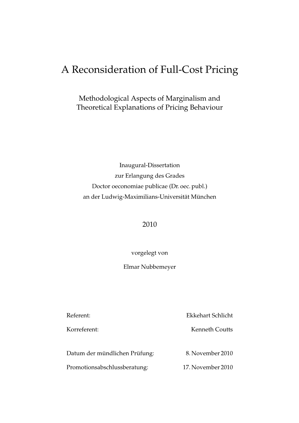 A Reconsideration of Full-Cost Pricing