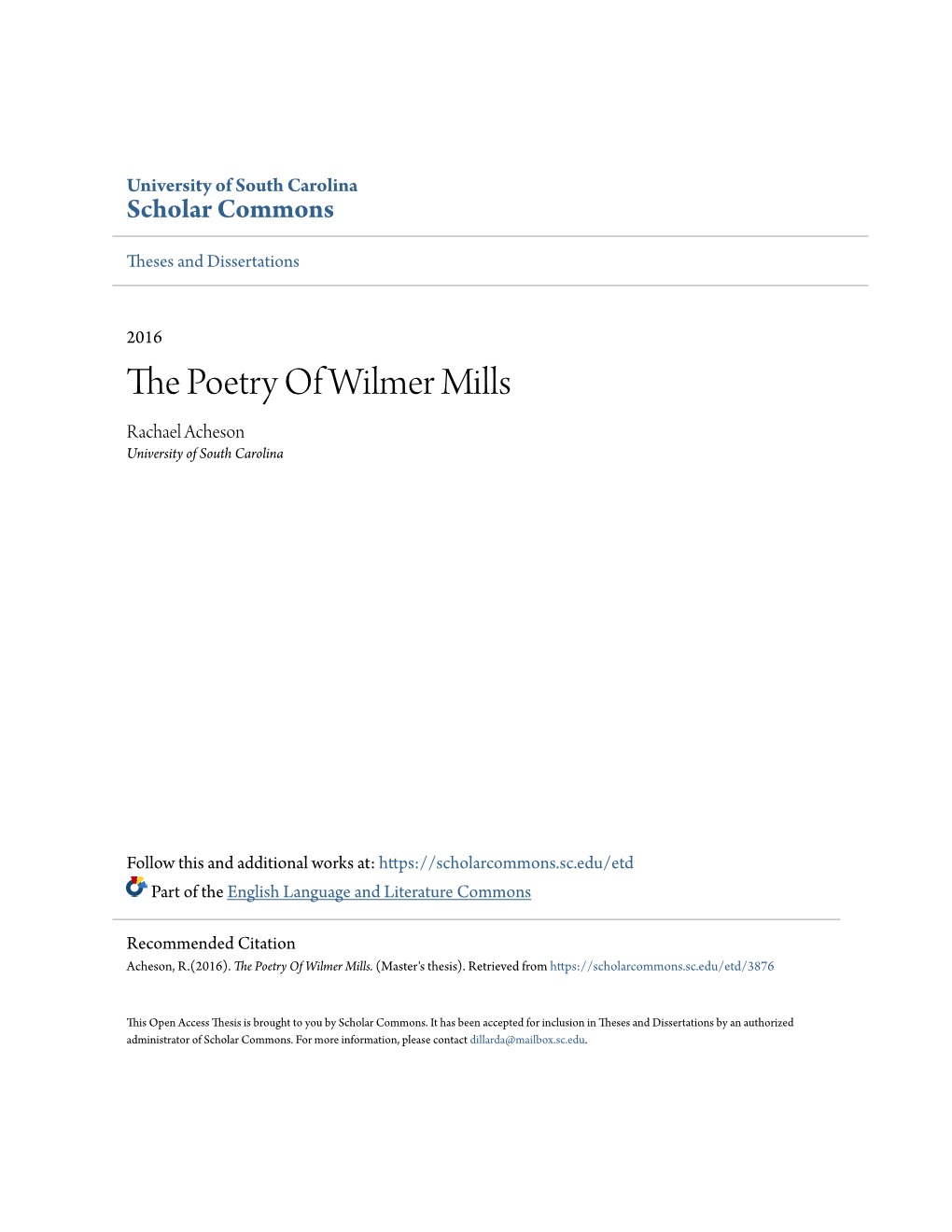 The Poetry of Wilmer Mills