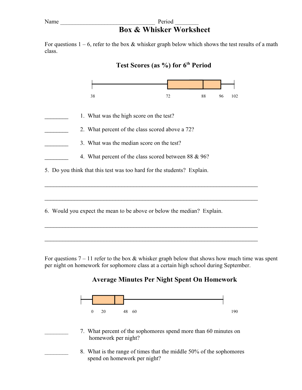 Box & Whisker Worksheet