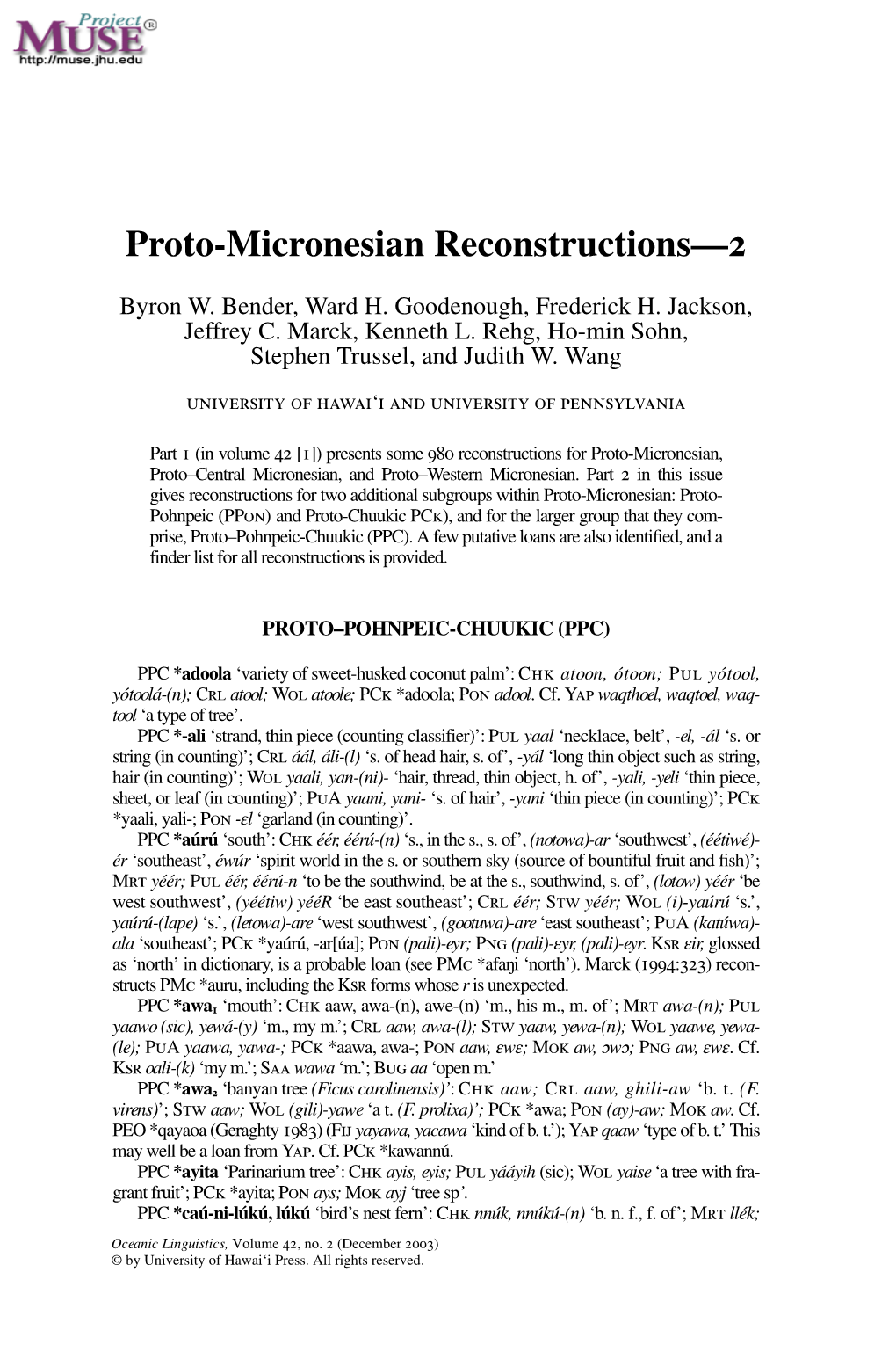 Proto-Micronesian Reconstructions—2