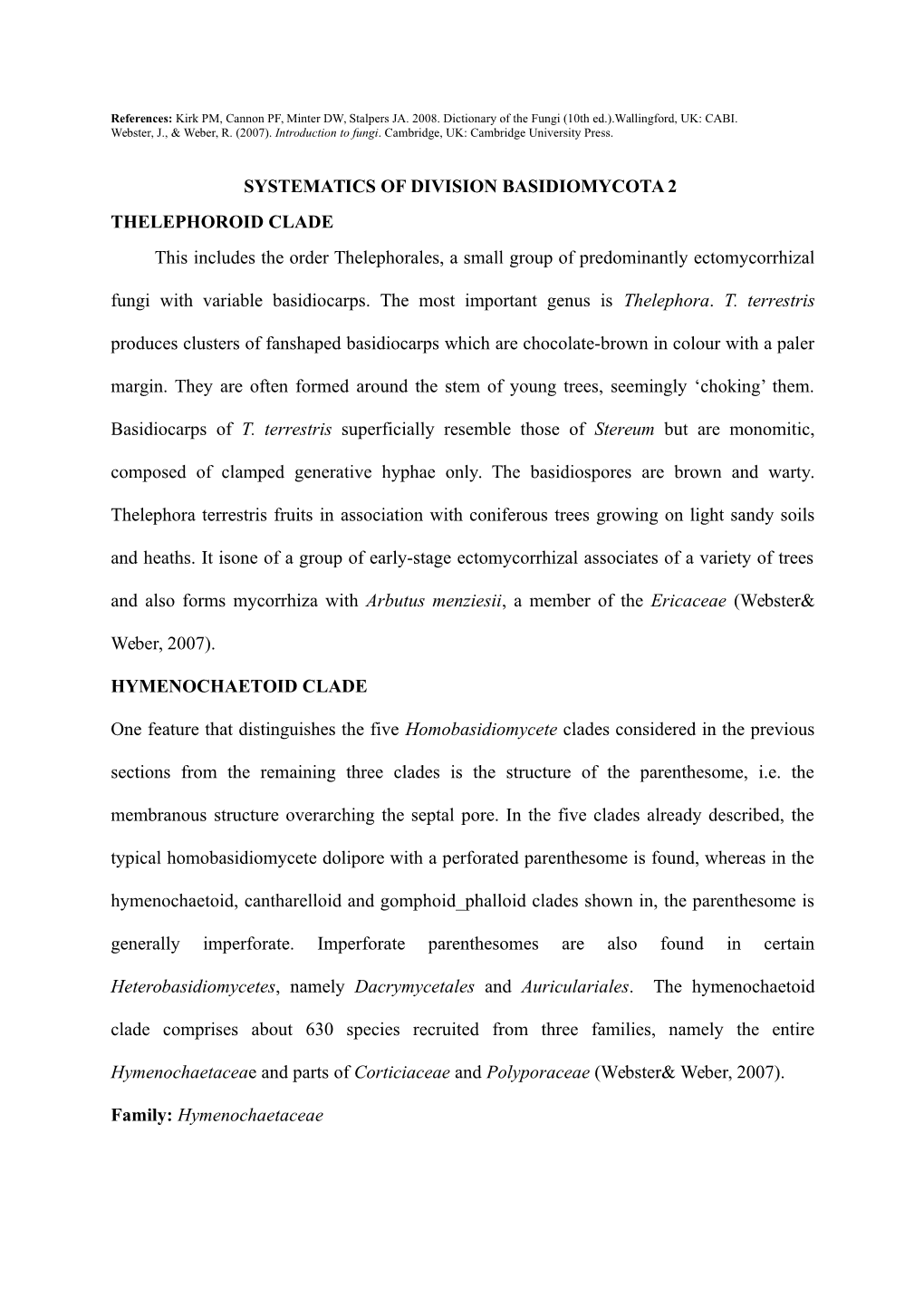 Systematics of Division Basidiomycota 2