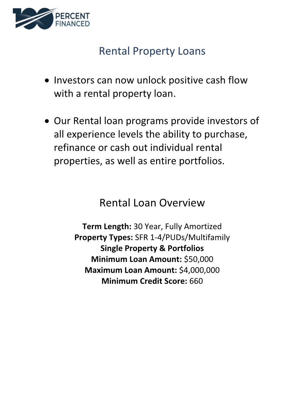 Rental Property Loans Rental Loan Overview