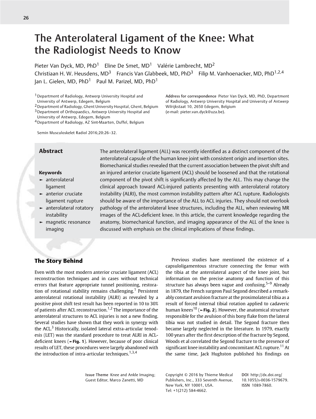 The Anterolateral Ligament of the Knee: What the Radiologist Needs to Know