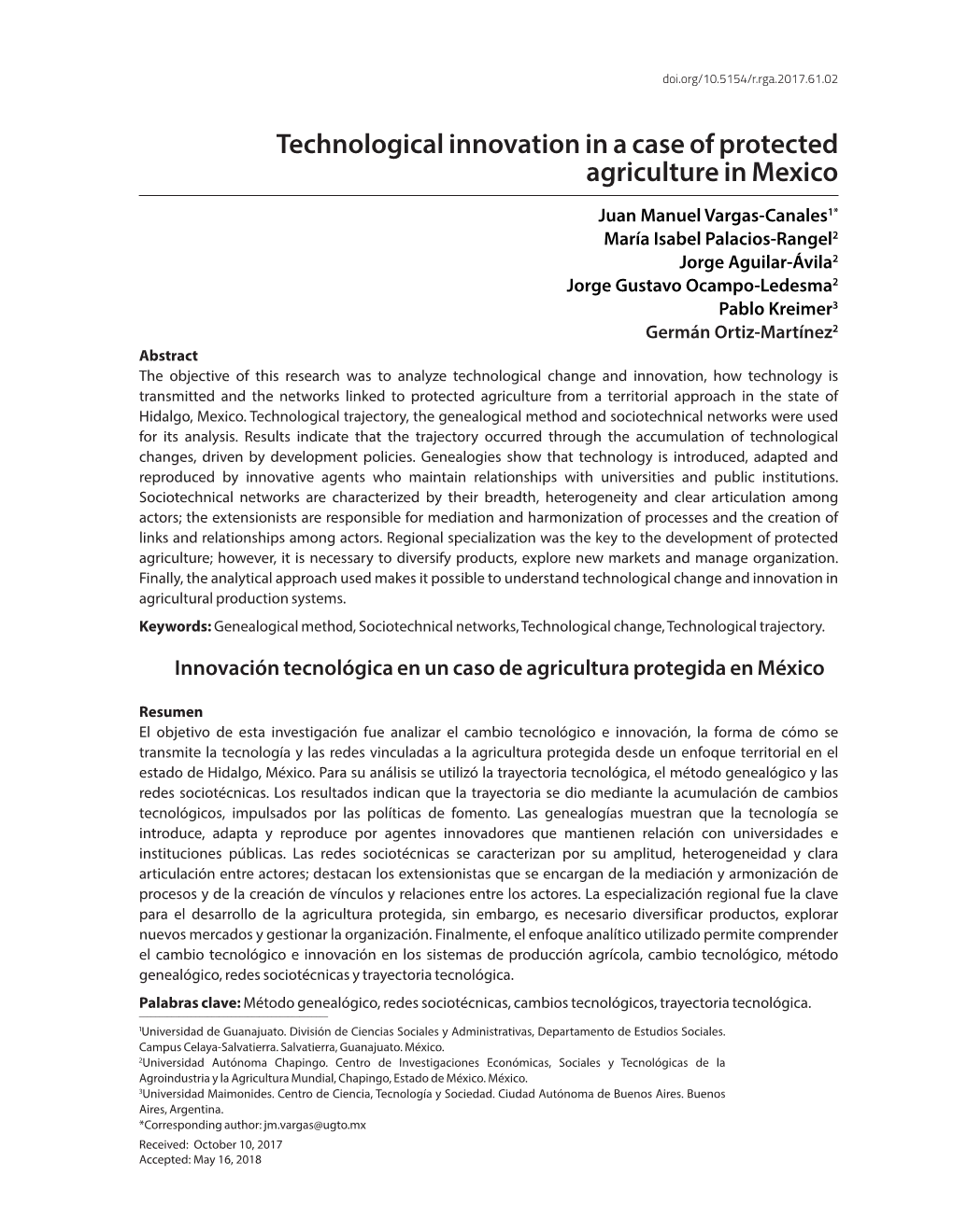 Technological Innovation in a Case of Protected Agriculture in Mexico