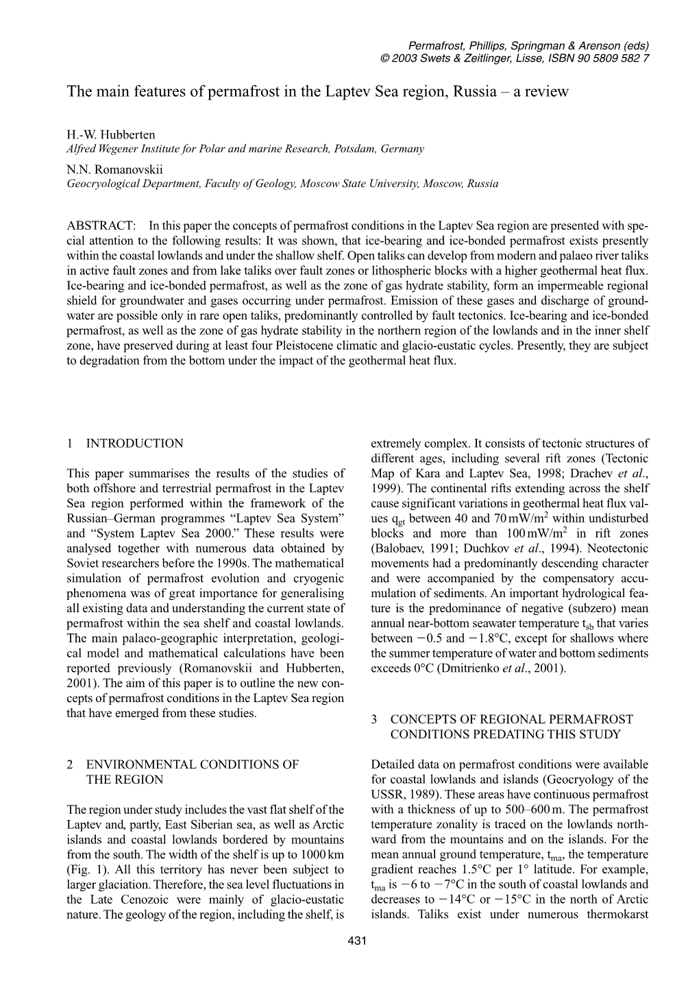 The Main Features of Permafrost in the Laptev Sea Region, Russia – a Review