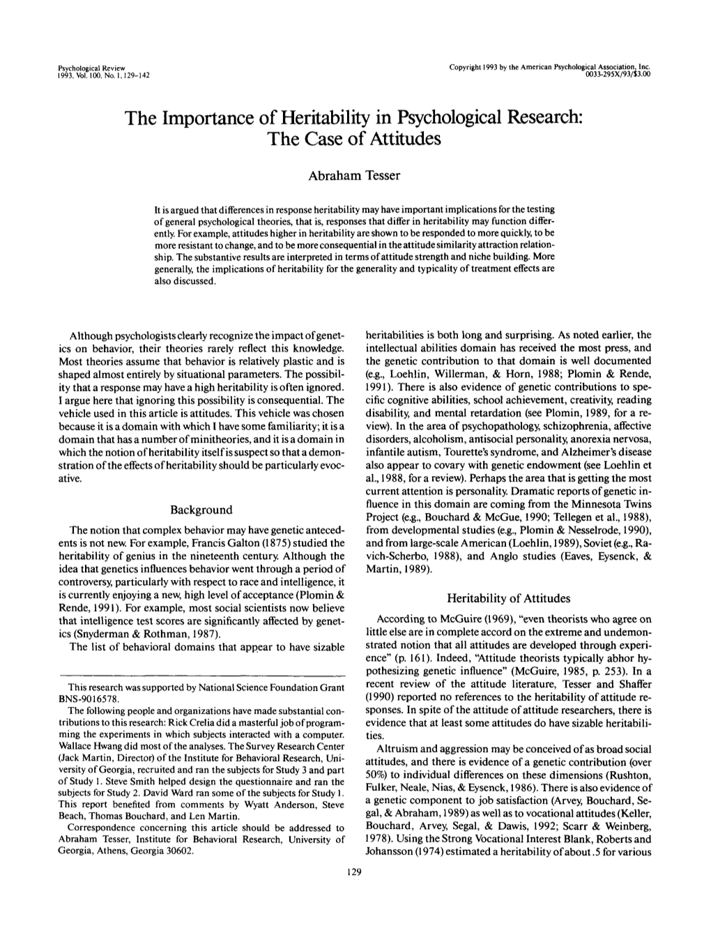 The Importance of Heritability in Psychological Research: the Case of Attitudes