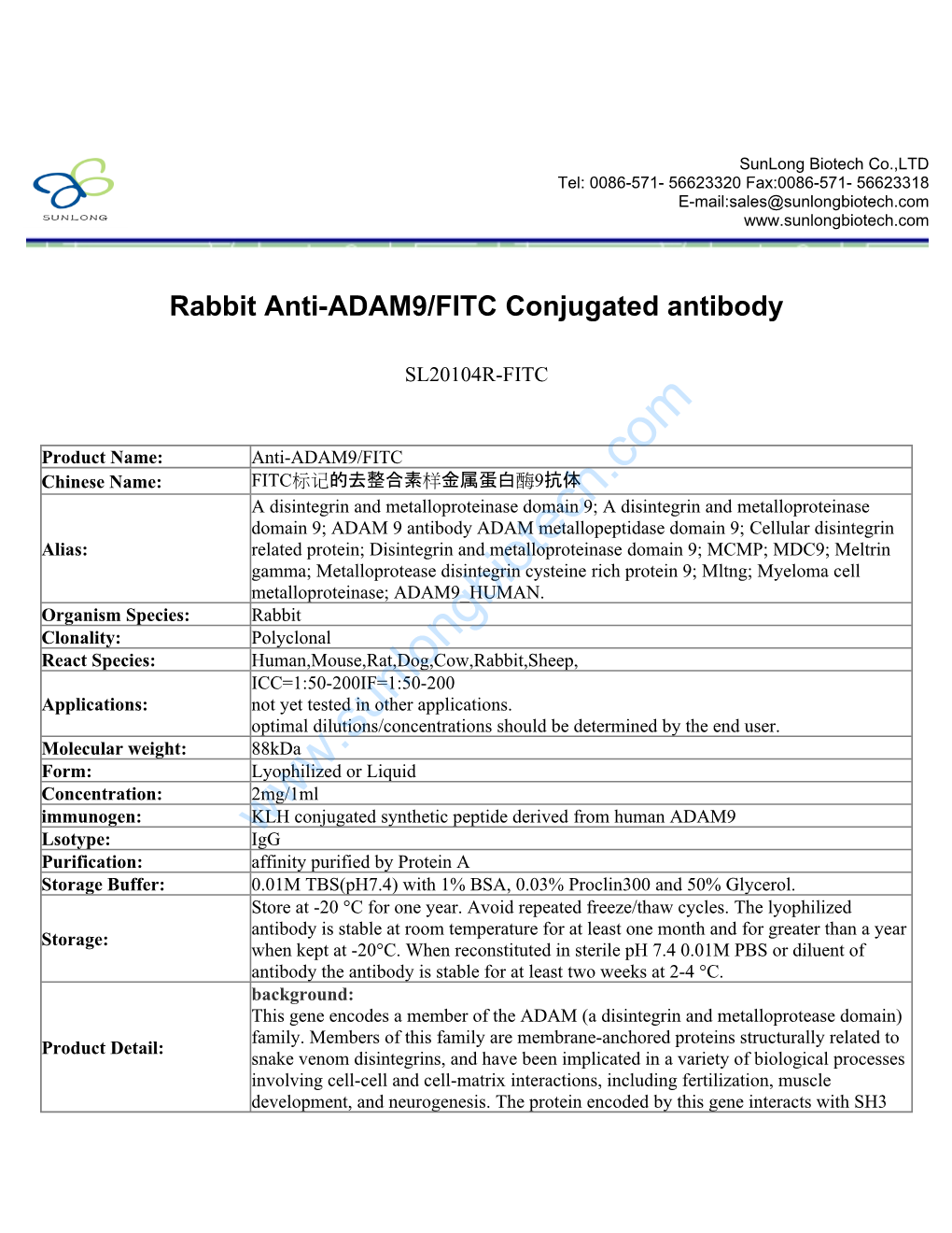 Rabbit Anti-ADAM9/FITC Conjugated Antibody-SL20104R-FITC