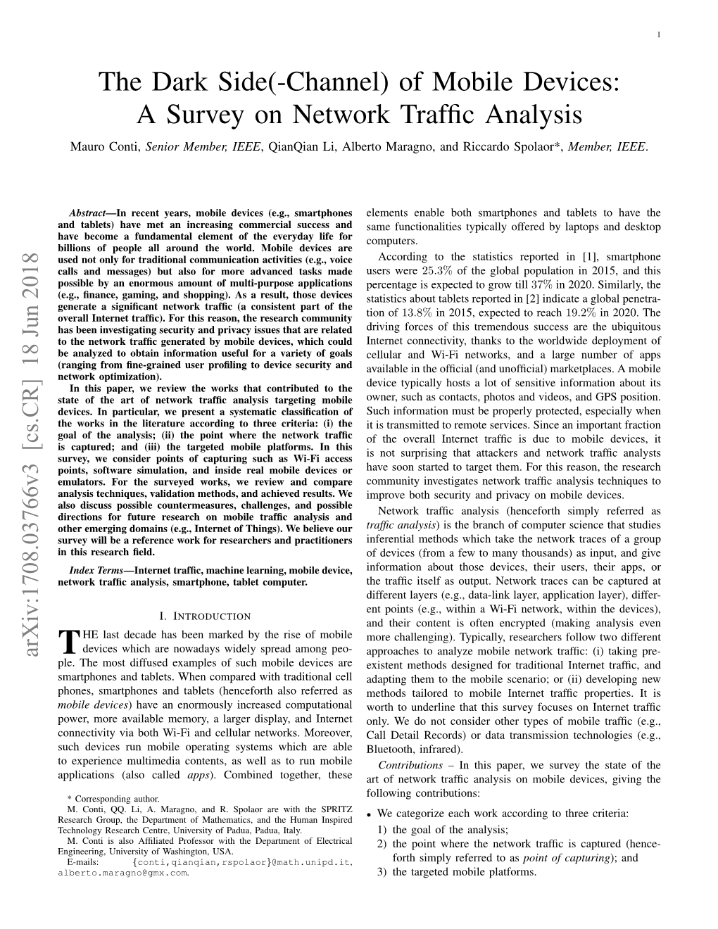 Of Mobile Devices: a Survey on Network Traffic Analysis