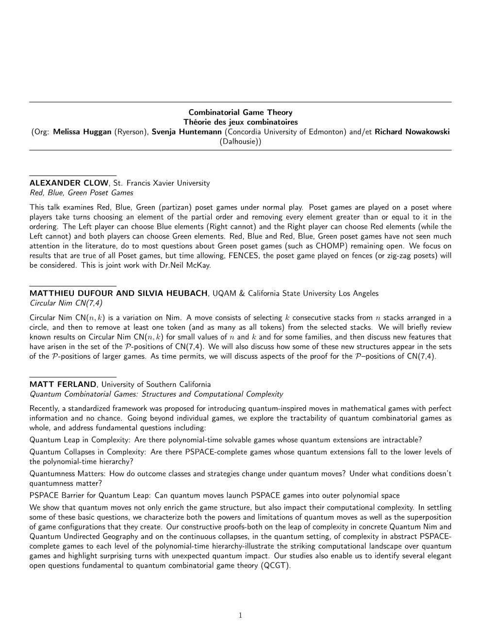 Combinatorial Game Theory Théorie Des Jeux Combinatoires (Org