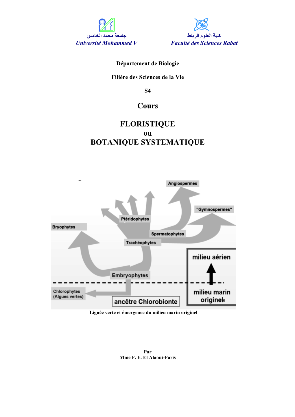 Cours FLORISTIQUE Ou BOTANIQUE SYSTEMATIQUE