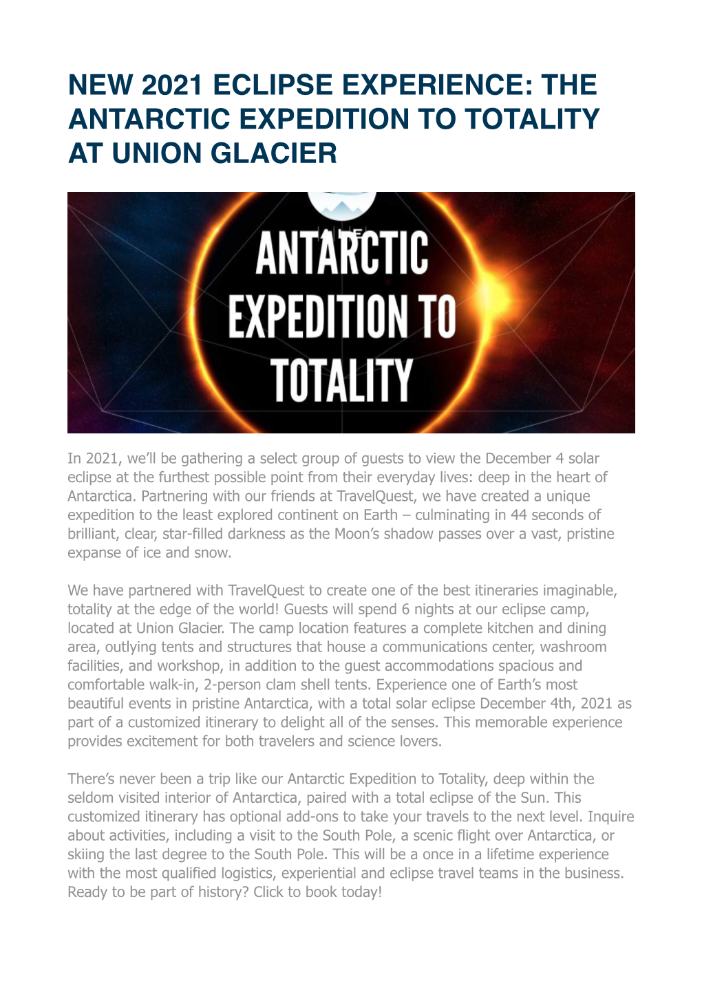 2021 Antarctica Total Eclipse Tour
