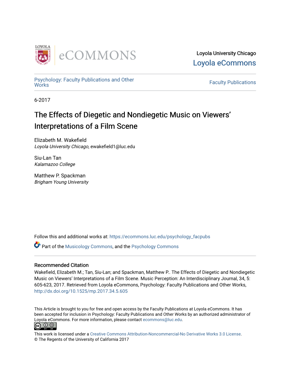 The Effects of Diegetic and Nondiegetic Music on Viewers’ Interpretations of a Film Scene