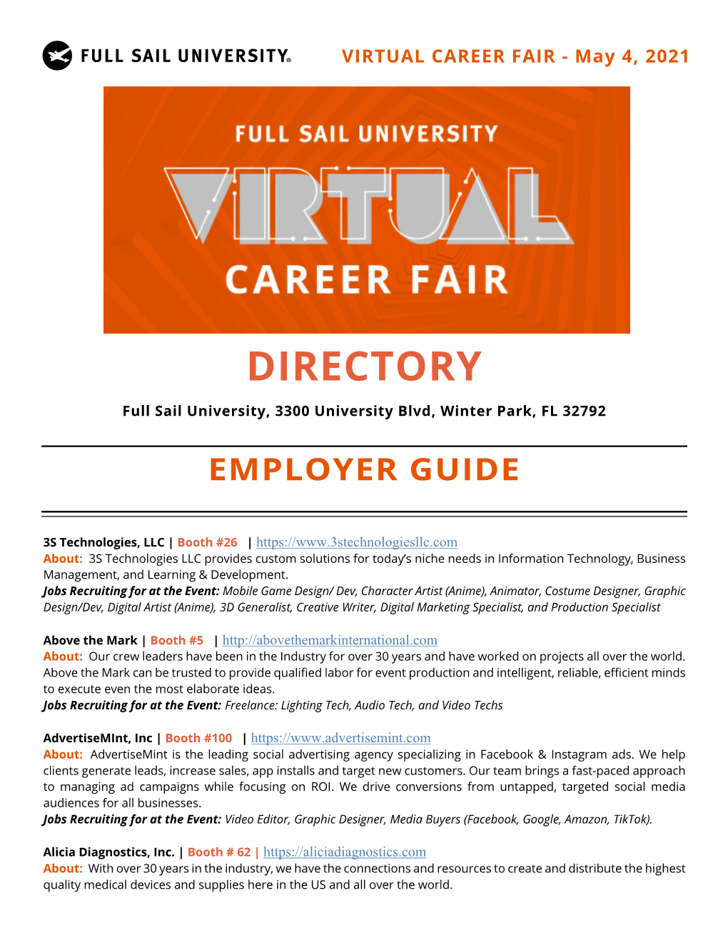 DIRECTORY Full Sail University, 3300 University Blvd, Winter Park, FL 32792