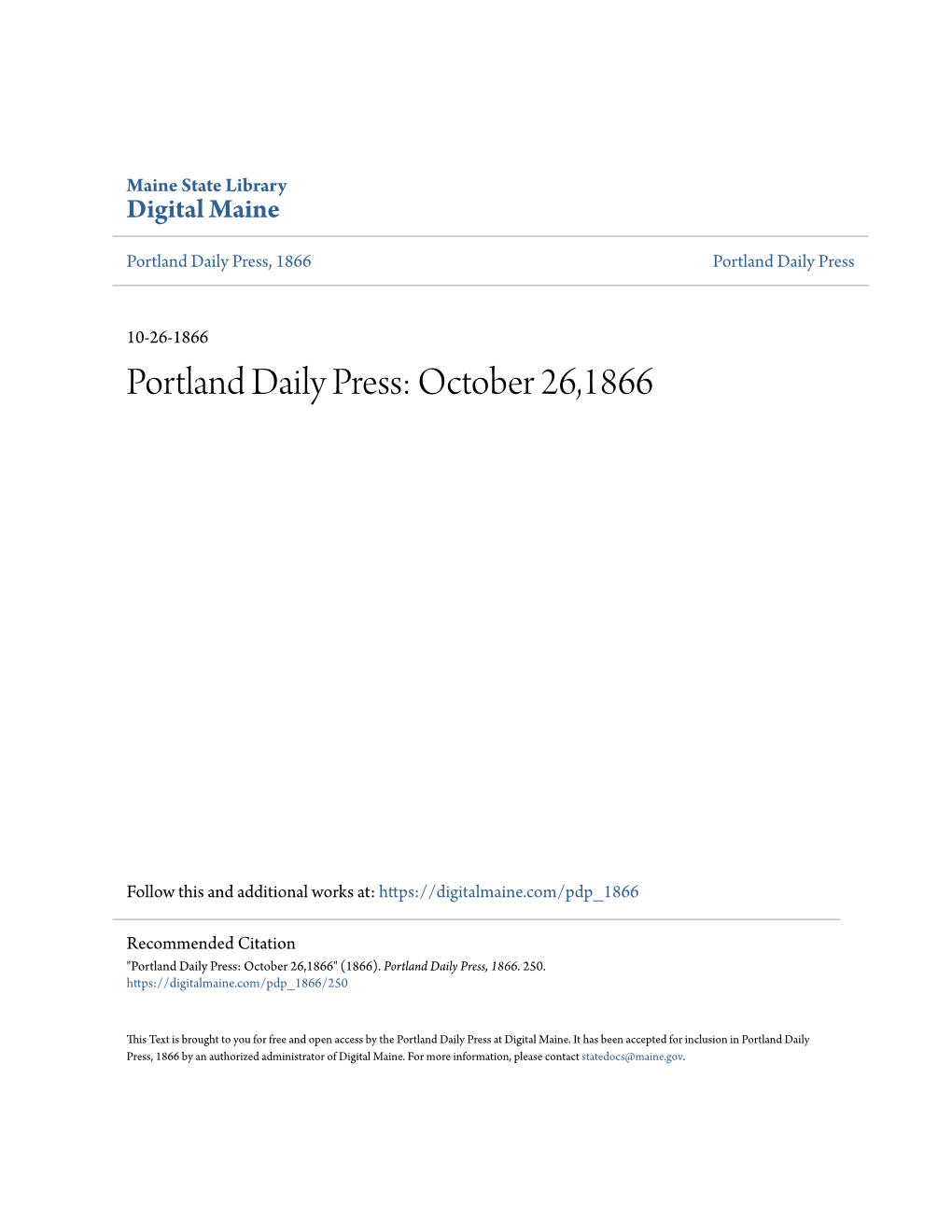 Portland Daily Press: October 26,1866