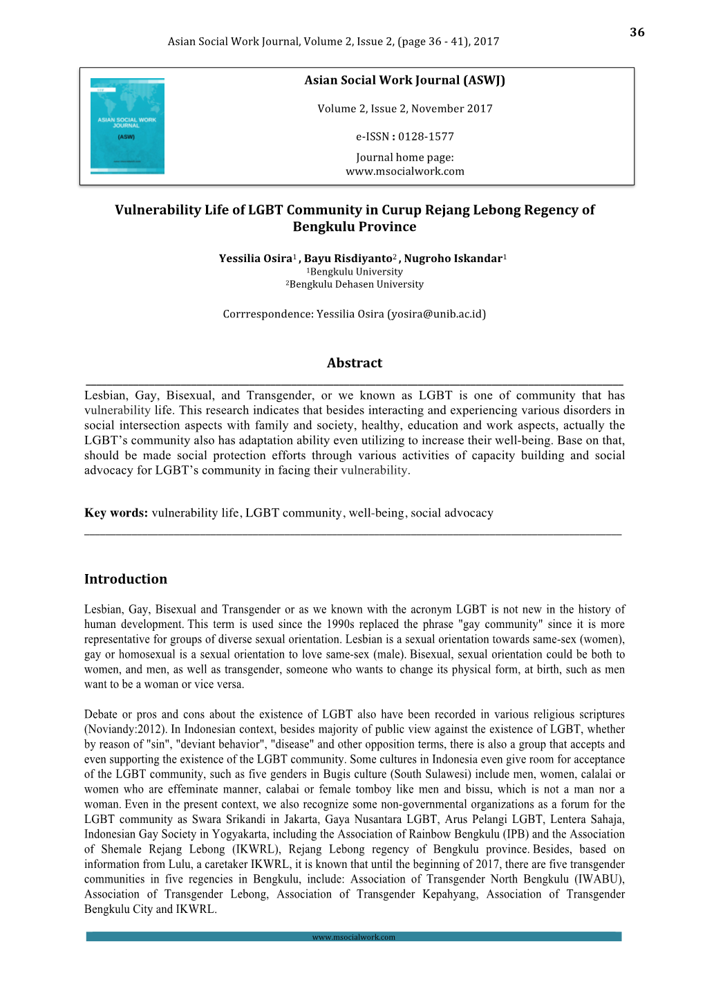 Vulnerability Life of LGBT Community in Curup Rejang Lebong Regency of Bengkulu Province