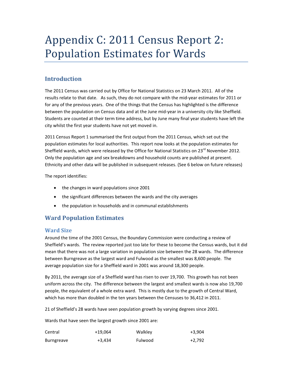 Population Estimates for Wards