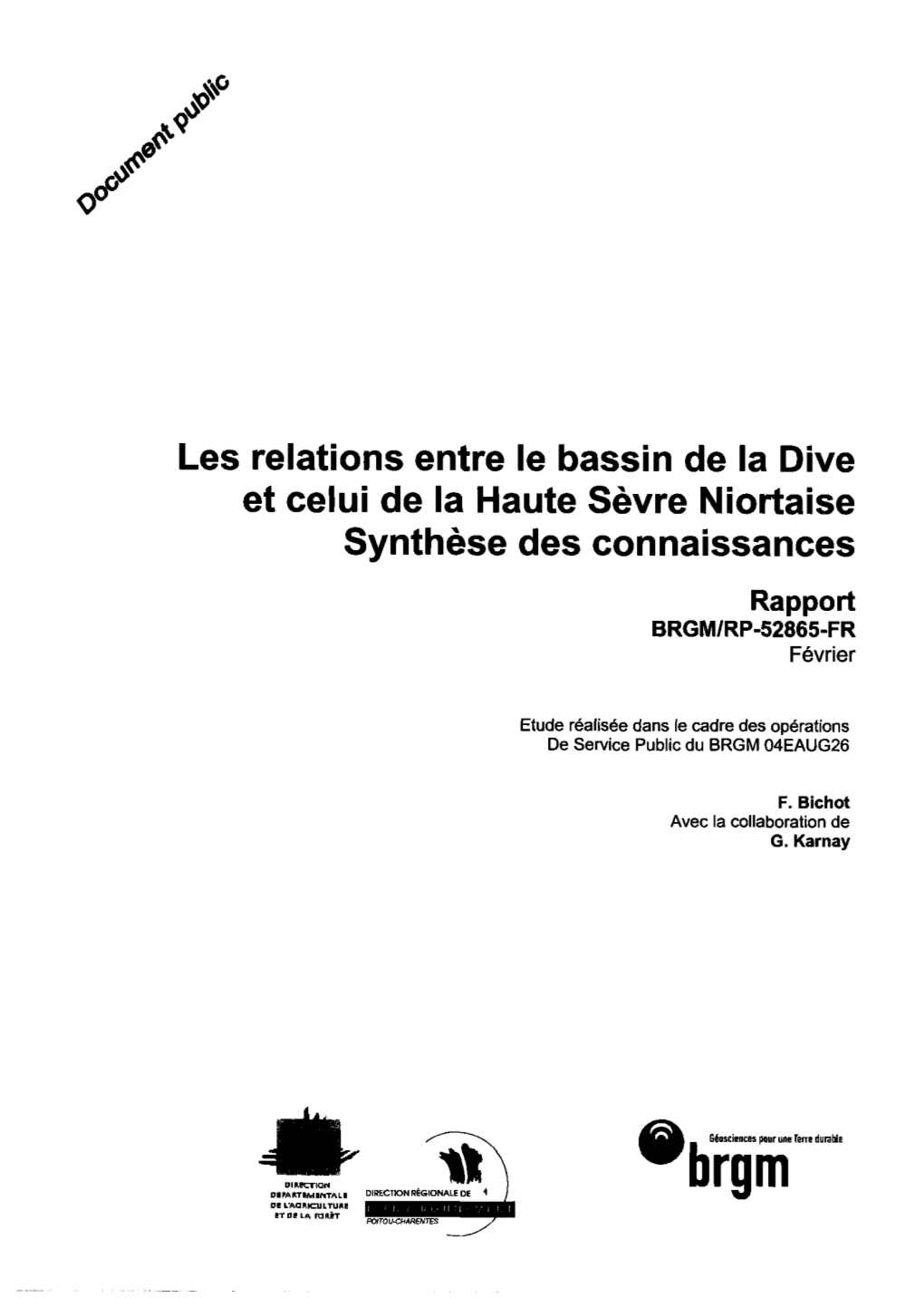 8 Brgm Les Relations Entre Le Bassin De La Dive Et Ce Lui De La Haute Sèvre Niortaise - Synthèse Des Connaissances