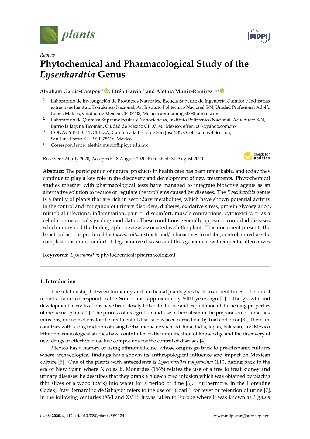 Phytochemical and Pharmacological Study of the Eysenhardtia Genus