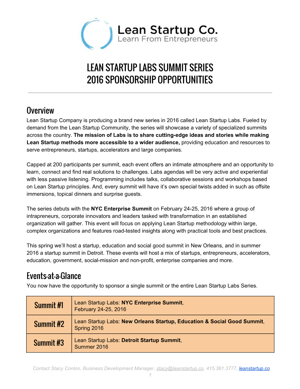 Lean Startup Labs Summit Series 2016 Sponsorship Opportunities
