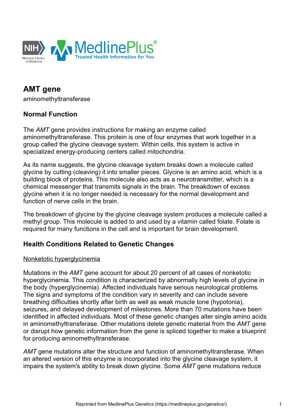 AMT Gene Aminomethyltransferase