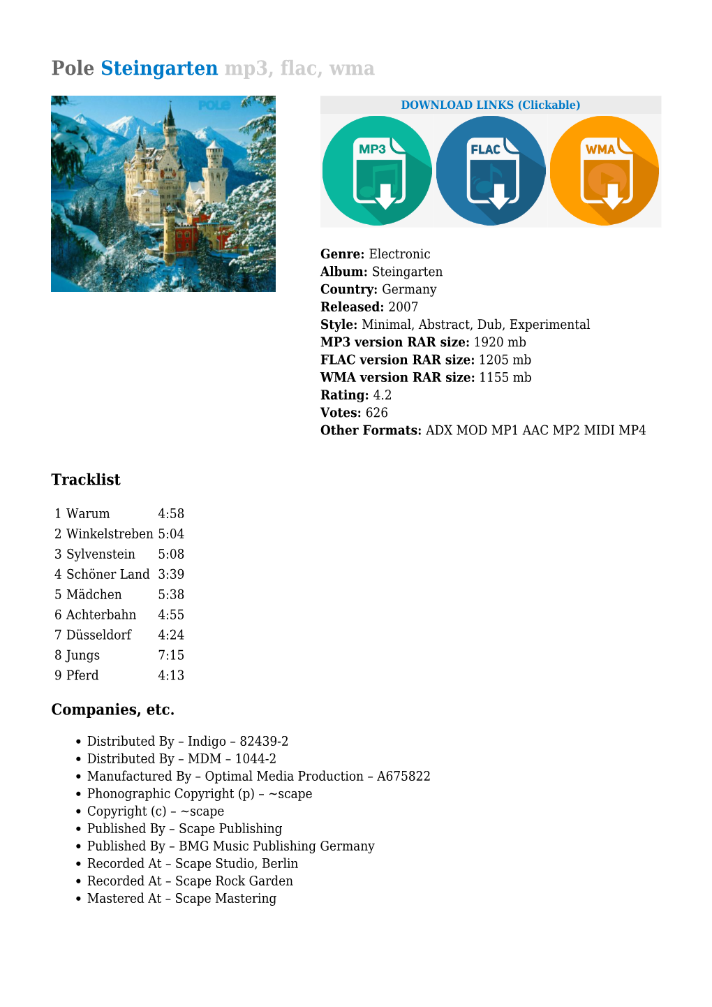 Pole Steingarten Mp3, Flac, Wma
