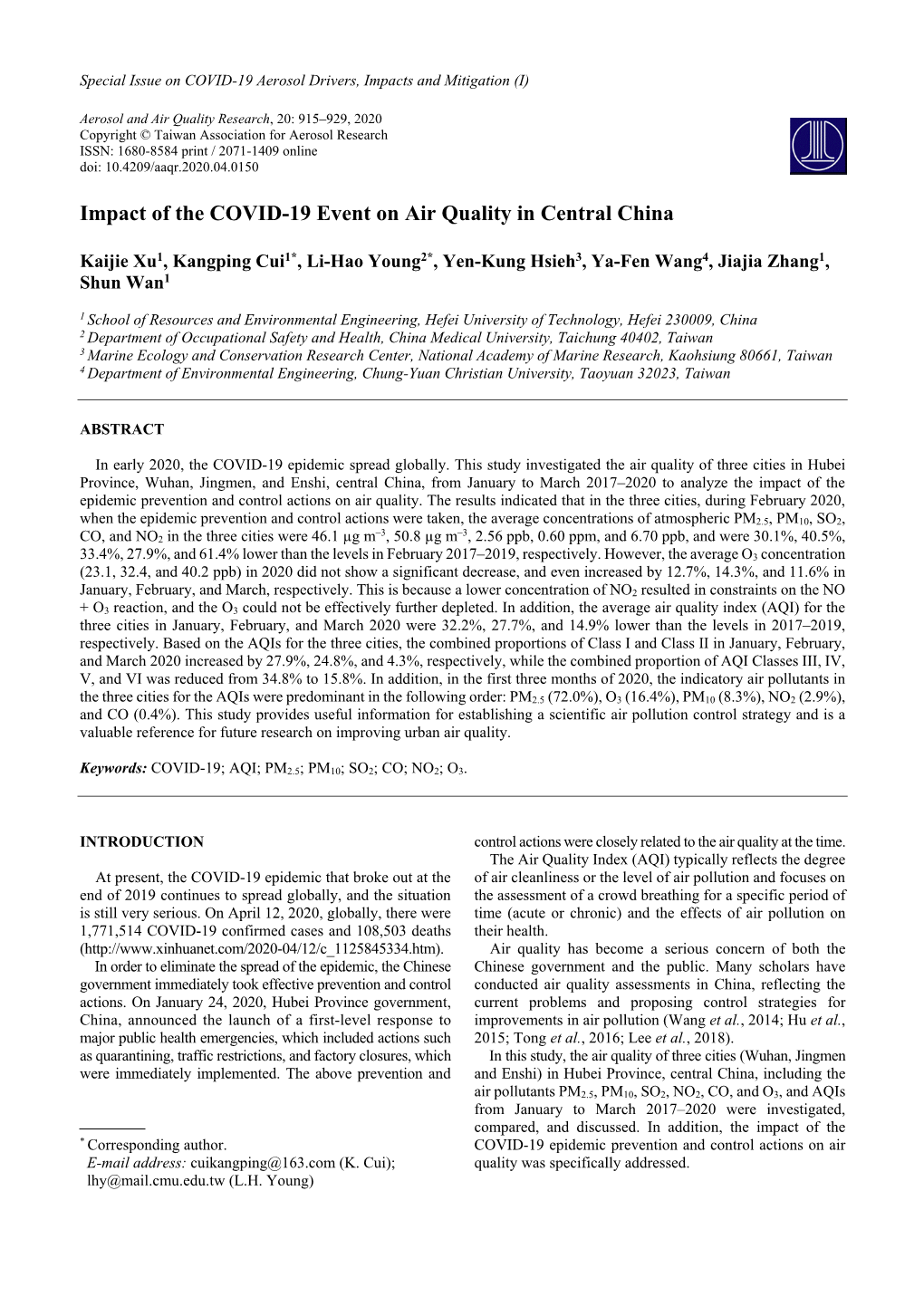 Impact of the COVID-19 Event on Air Quality in Central China