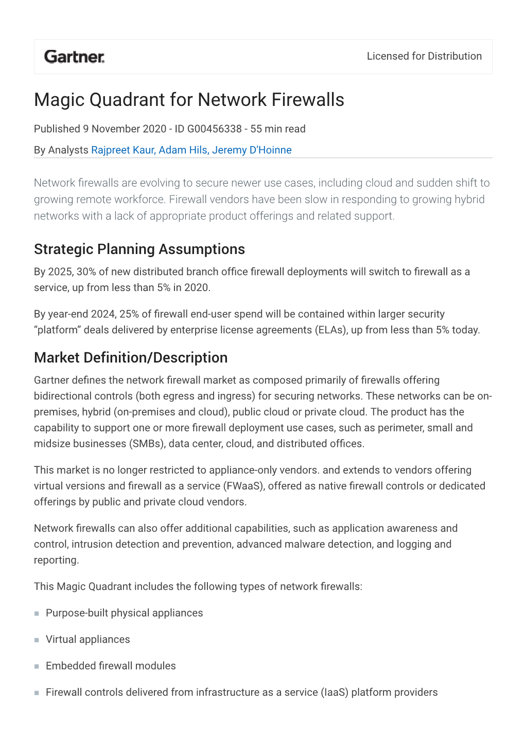 Gartner Magic Quadrant® for Network Firewalls