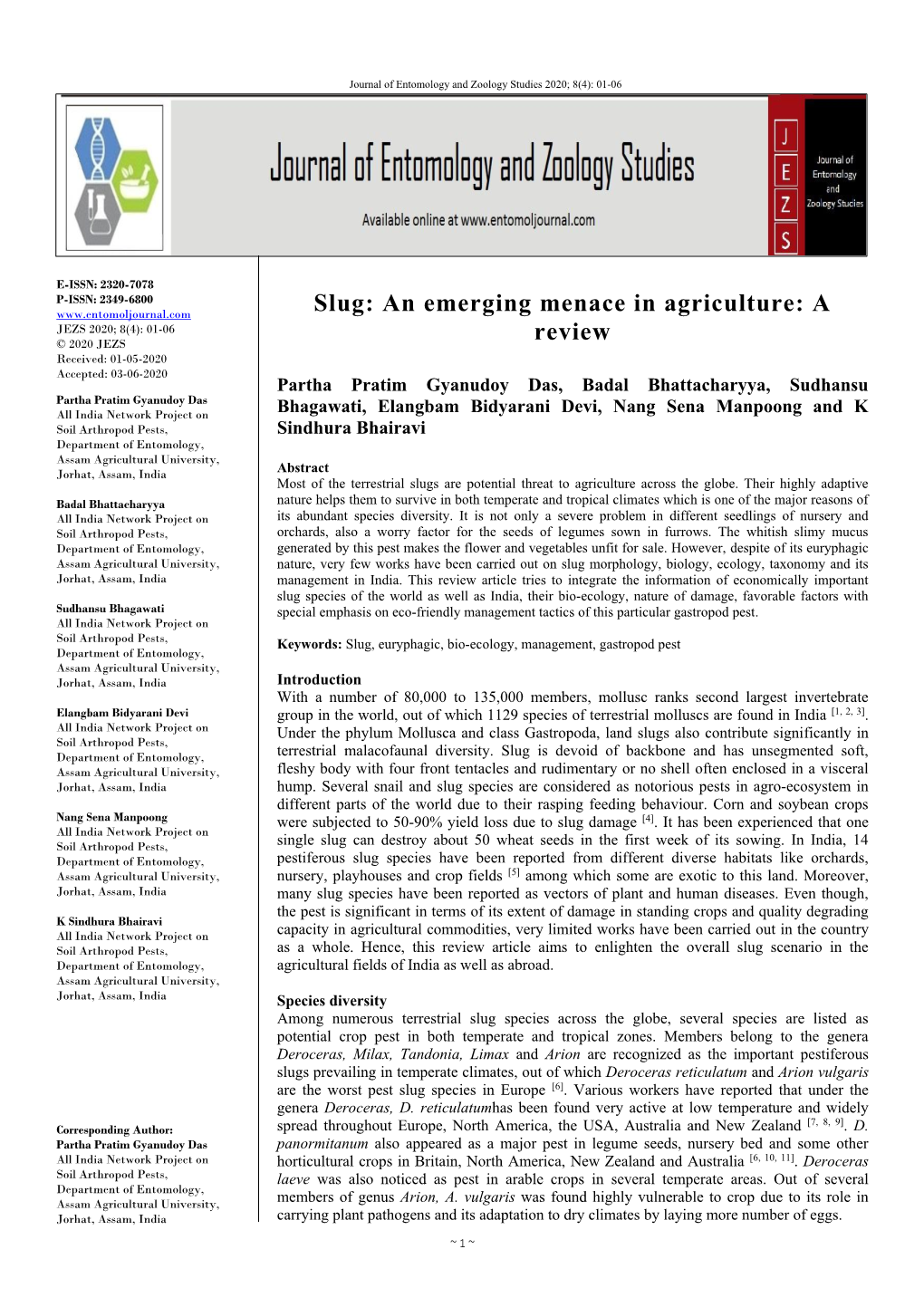 Slug: an Emerging Menace in Agriculture: a Review