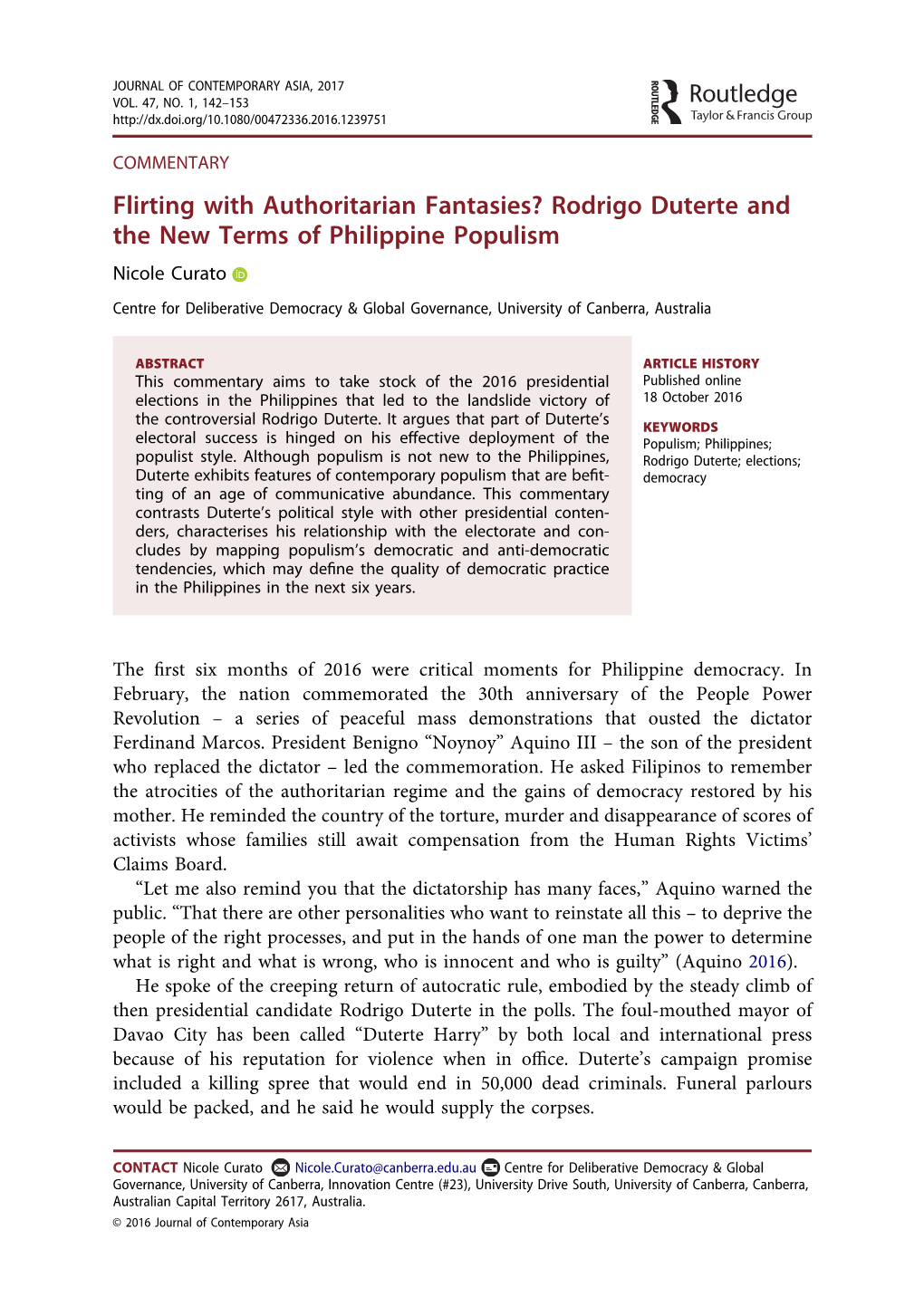 Duterte and Philippine Populism