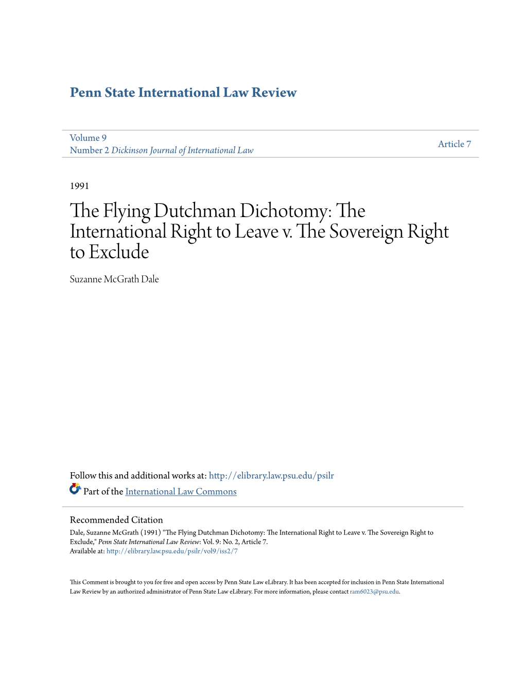 The Flying Dutchman Dichotomy: the Ni Ternational Right to Leave V