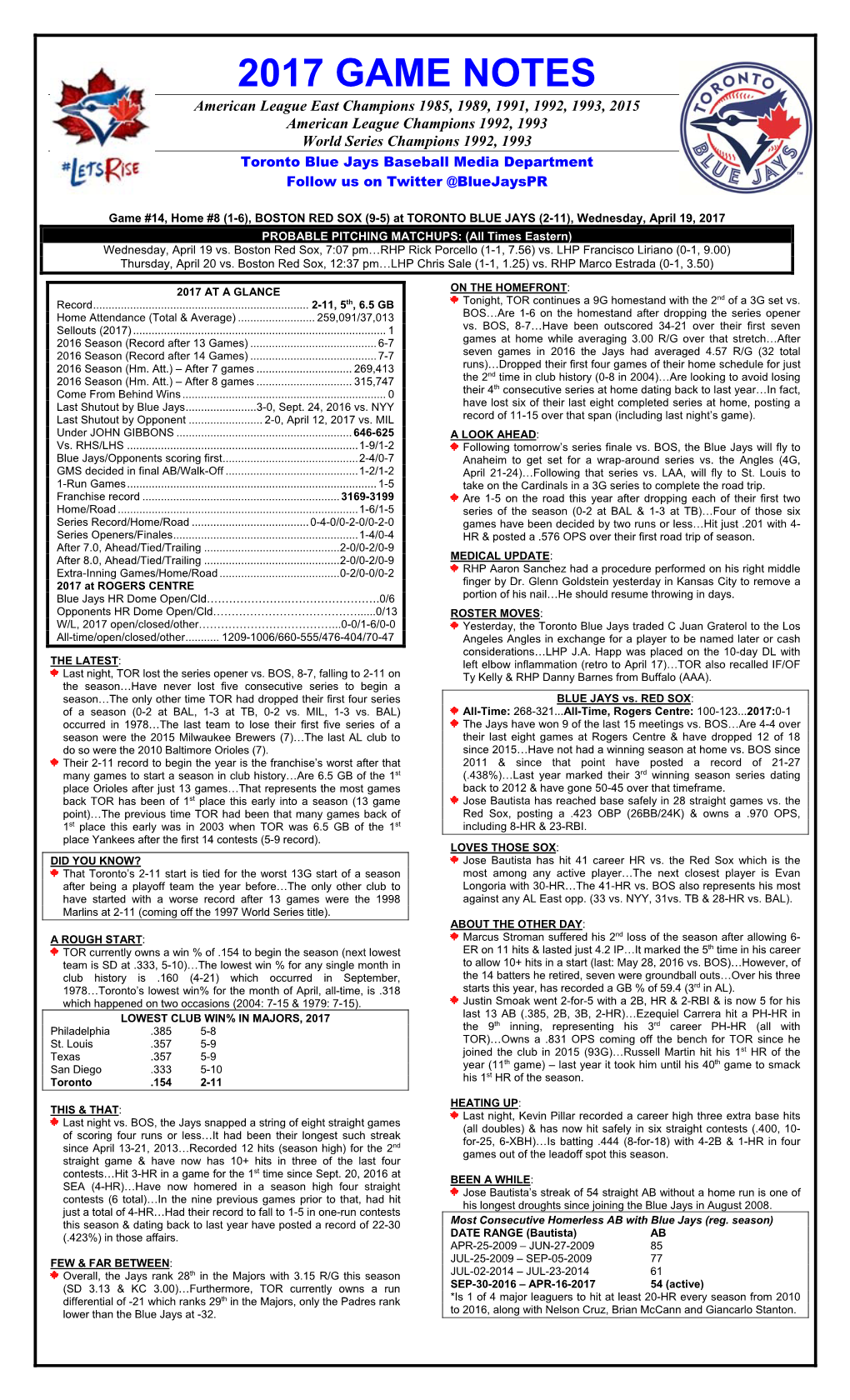 2017 Game Notes