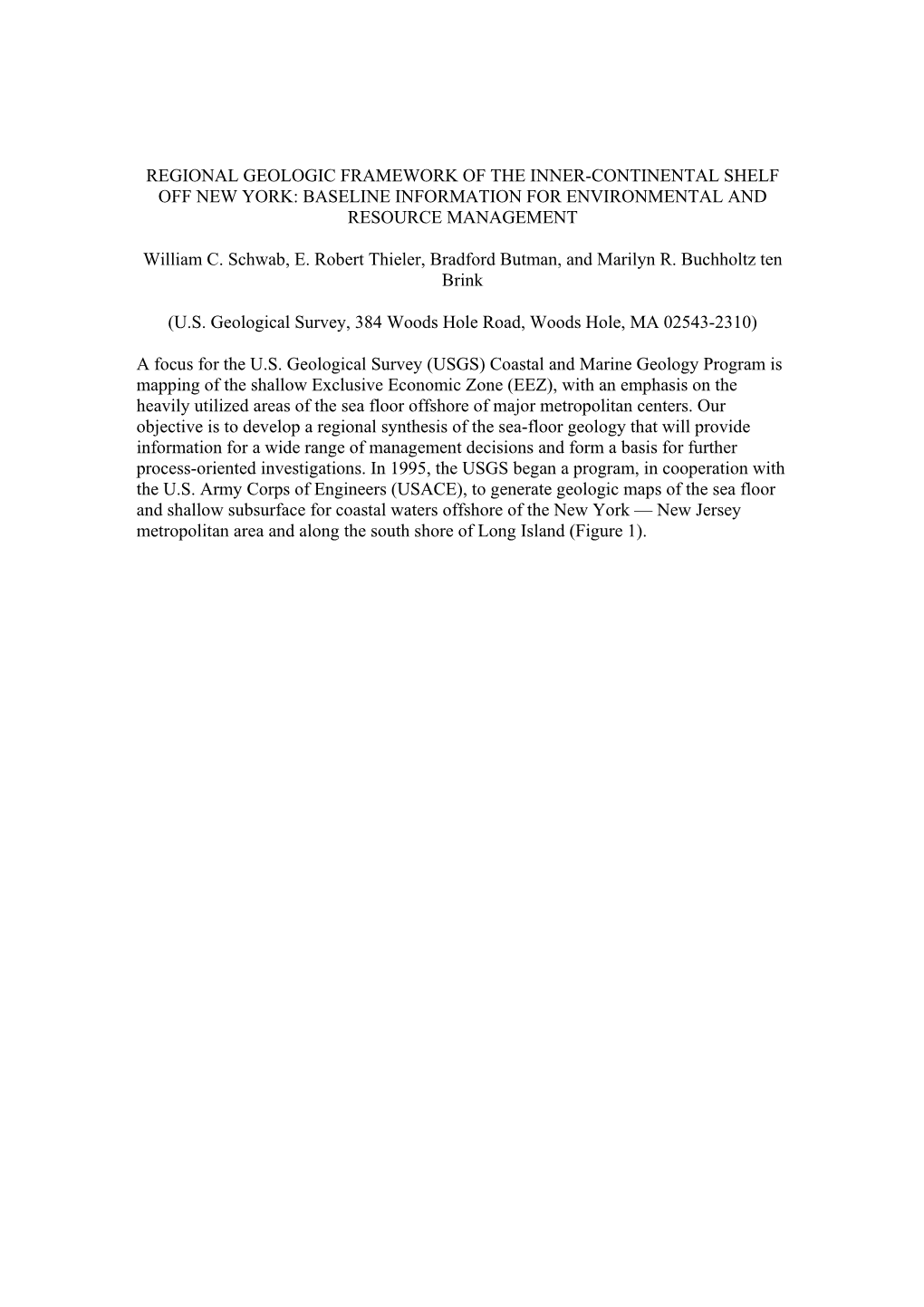 Regional Geologic Framework of the Inner-Continental Shelf Off New York: Baseline Information for Environmental and Resource Management