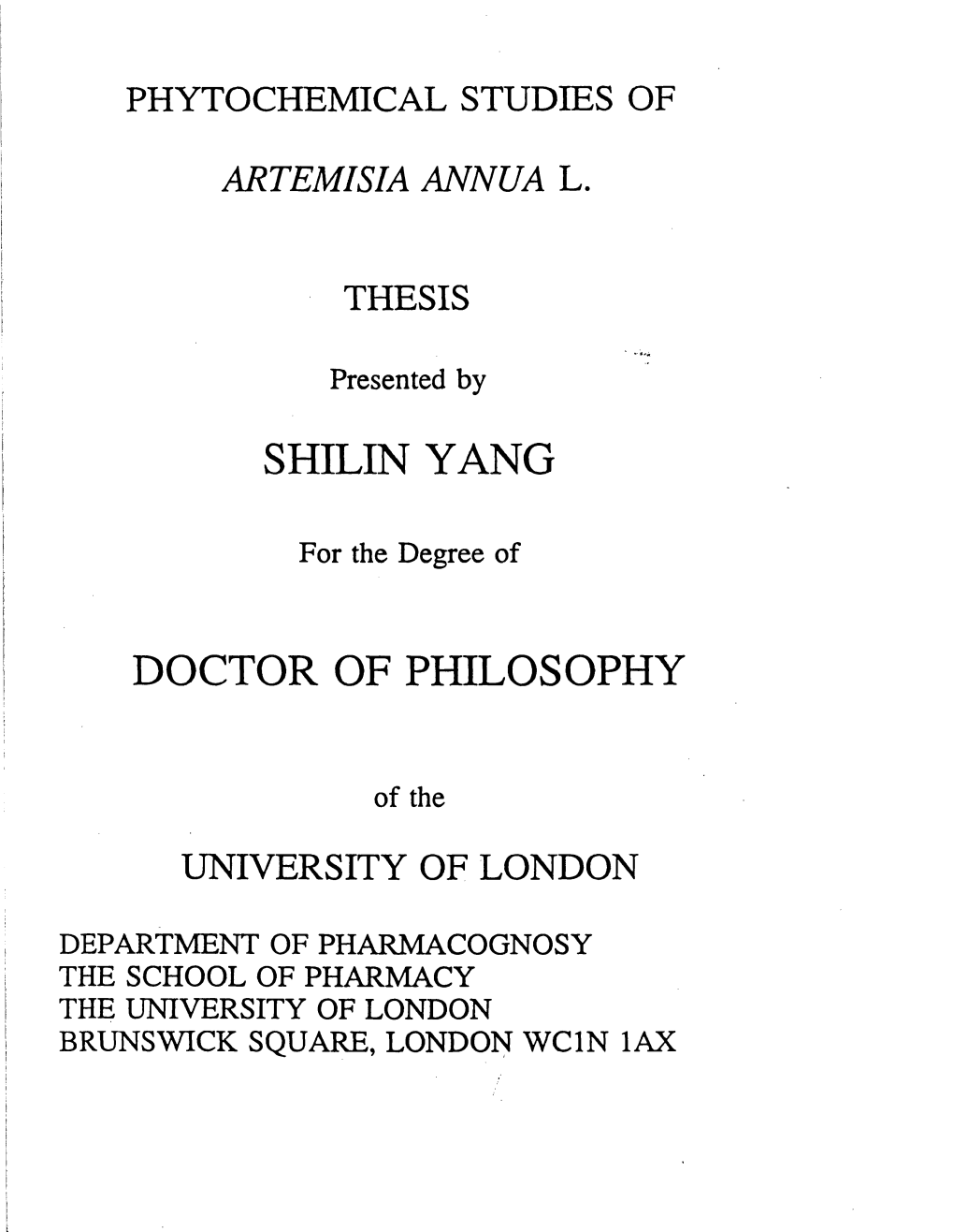 Shilin Yang Doctor of Philosophy