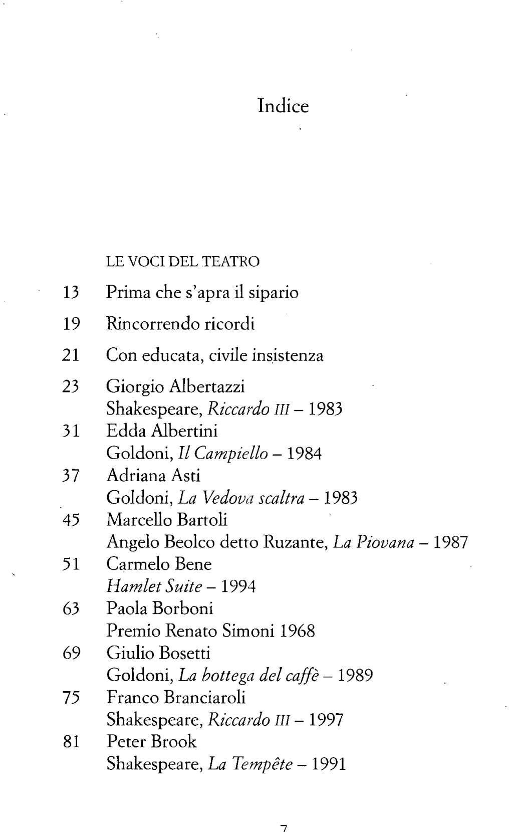 13 19 21 23 31 37 45 51 63 69 75 Indice Prima Che S'apra Il Sipario Rincorrendo Ricordi Con Educata, Civile Insistenza Giorgio A