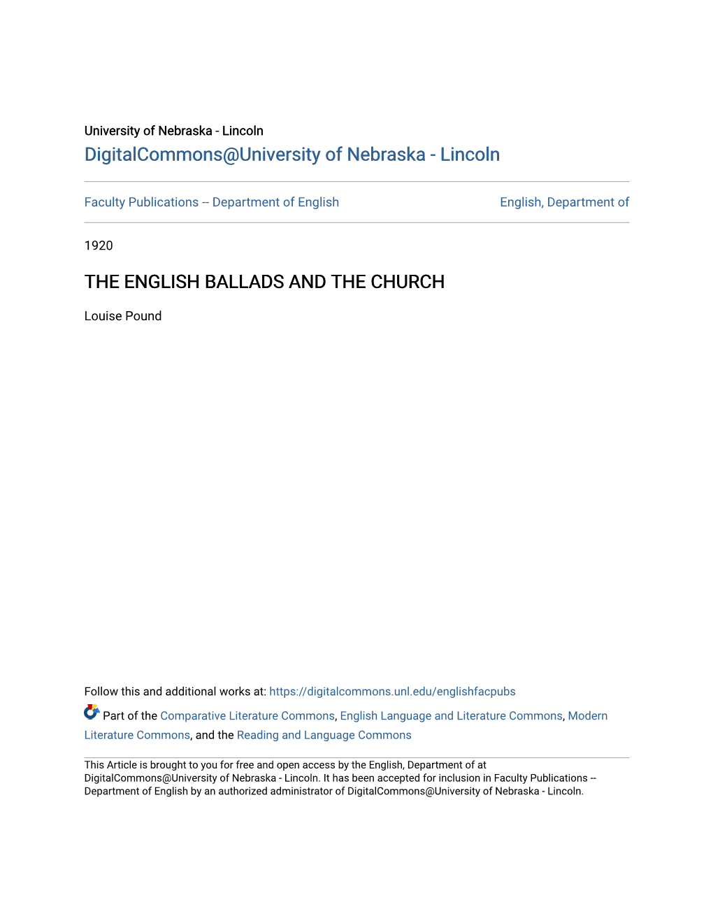 The English Ballads and the Church