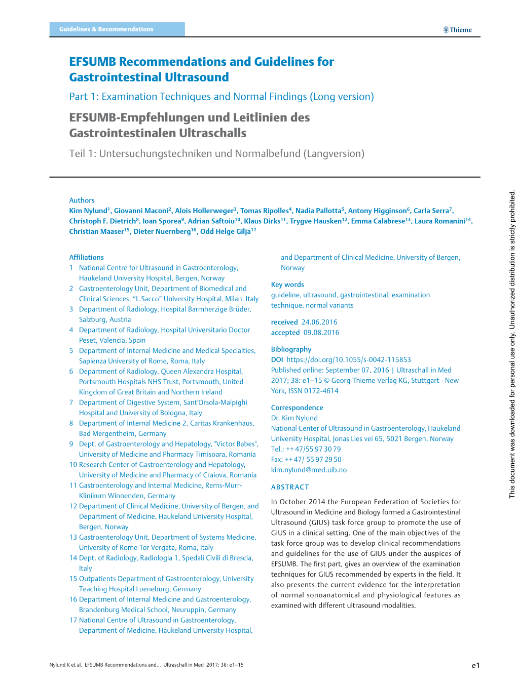 EFSUMB Recommendations and Guidelines for Gastrointestinal Ultrasound EFSUMB-Empfehlungen Und Leitlinien Des Gastrointestinalen