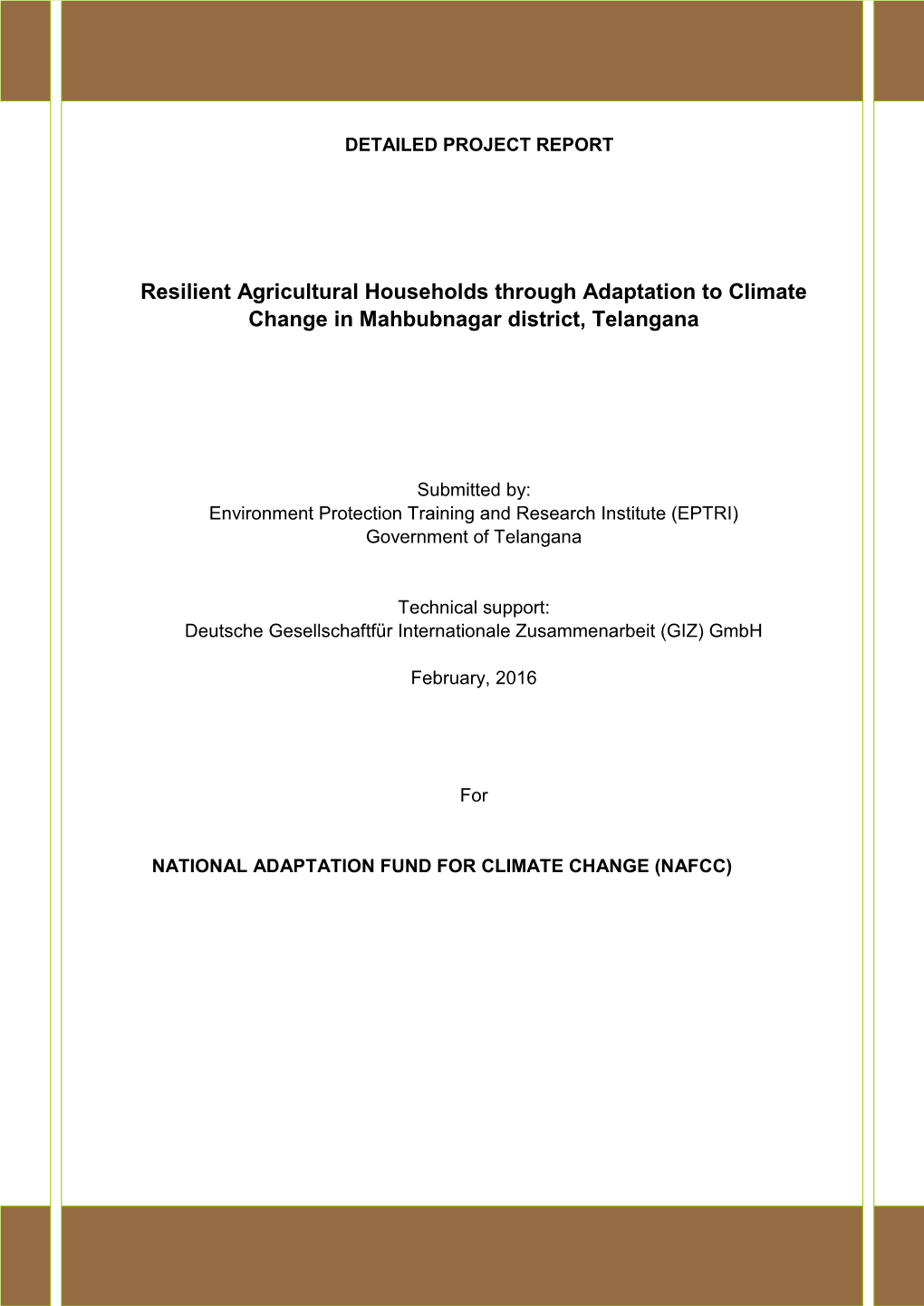 Resilient Agricultural Households Through Adaptation to Climate Change in Mahbubnagar District, Telangana