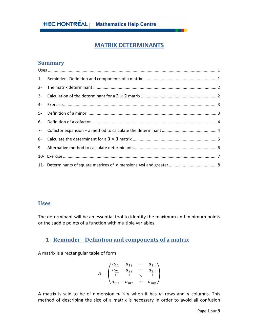 Matrix Determinants