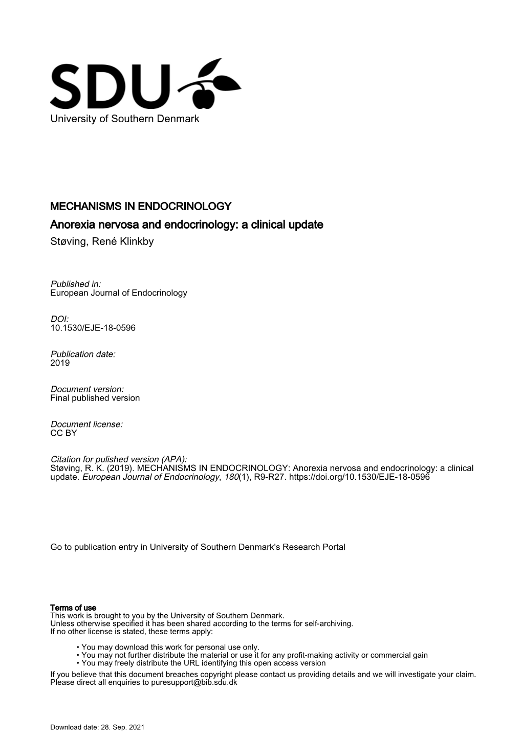 Anorexia Nervosa and Endocrinology: a Clinical Update Støving, René Klinkby