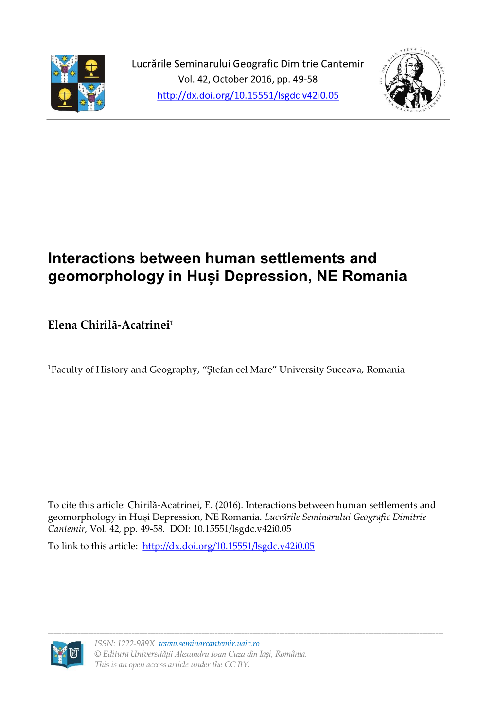 Interactions Between Human Settlements and Geomorphology in Huși Depression, NE Romania