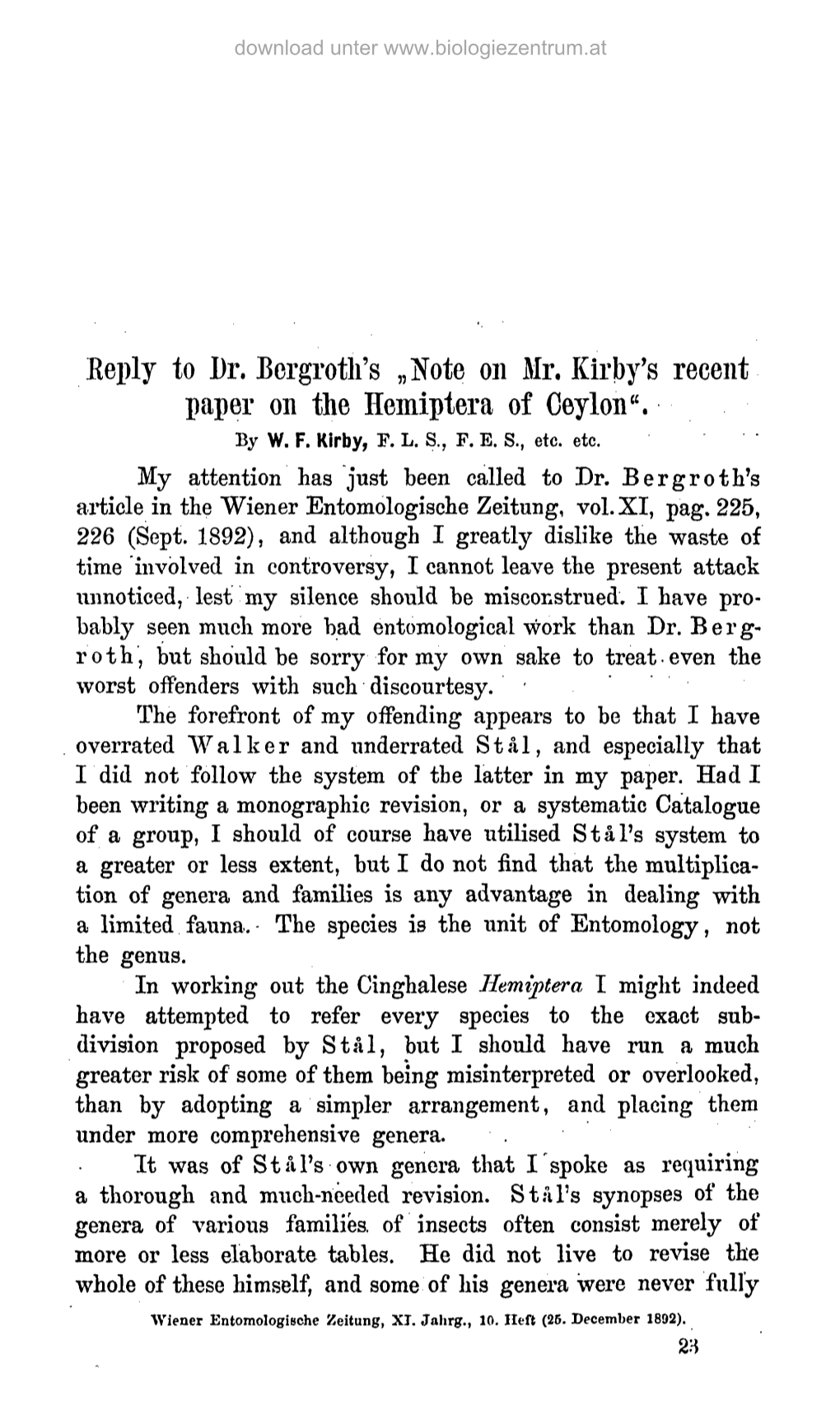 Eeply to Dr. Bergroth's „Inote 011 Mr. Kirby's Recent Paper 011 the Hemiptera of Ceylon"