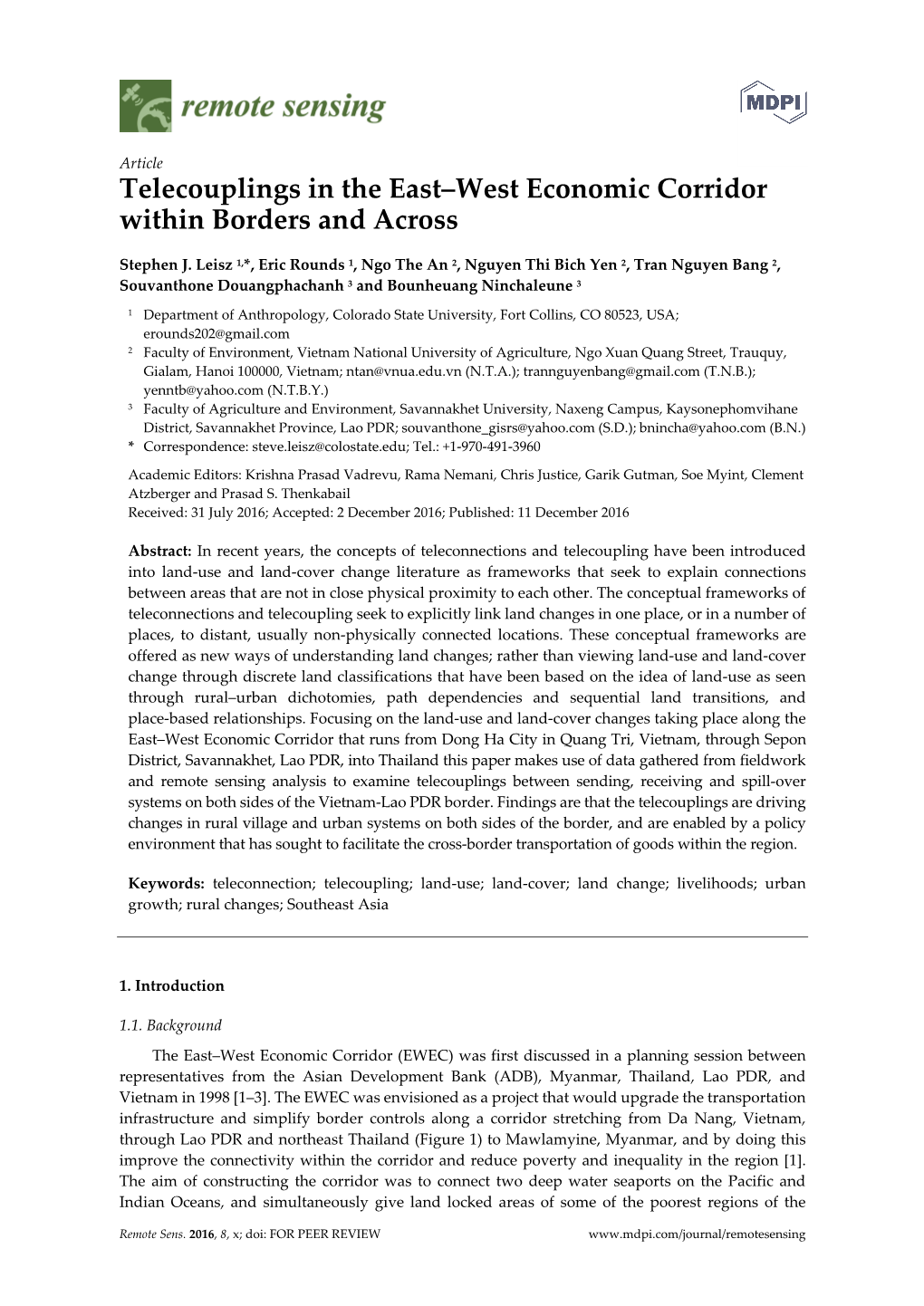 Telecouplings in the East–West Economic Corridor Within Borders and Across