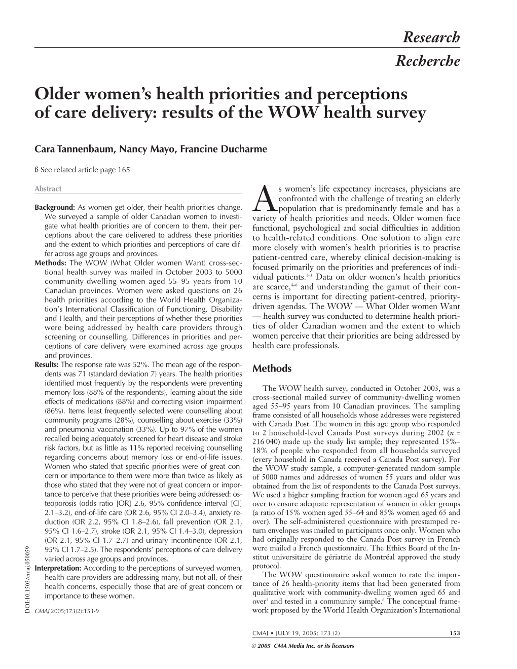 Older Women's Health Priorities and Perceptions of Care Delivery