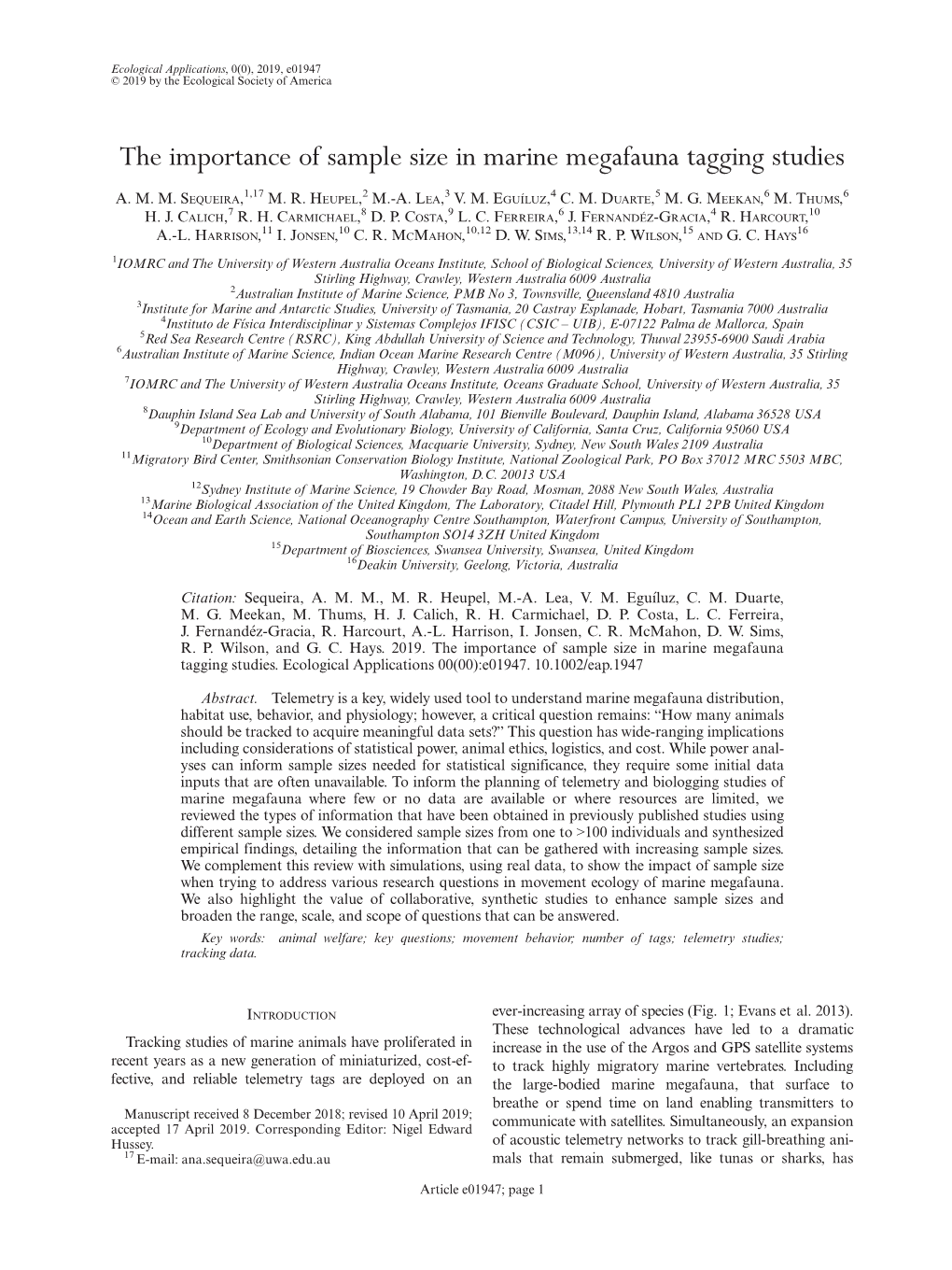 The Importance of Sample Size in Marine Megafauna Tagging Studies