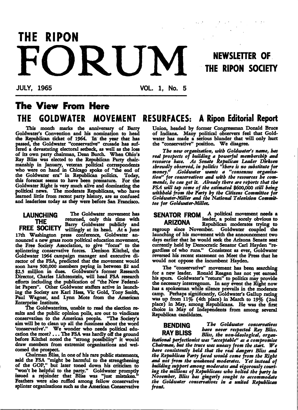 The Ripon Society July, 1965 Vol