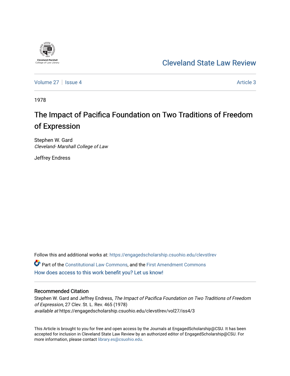 The Impact of Pacifica Foundation on Two Traditions of Freedom of Expression